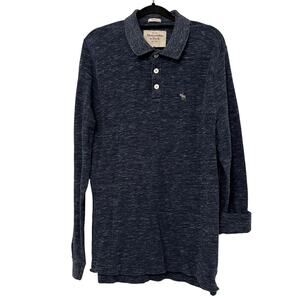Abercrombie Mens Muscle Polo Sweater Navy Blue Size XL Long Sleeve Button Collar